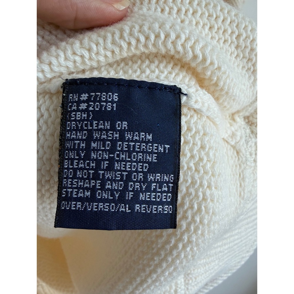 Tommy Hilfiger Sweater Cream Cotton Preppy Minimalist Crest Logo Mens L - Picture 6 of 8